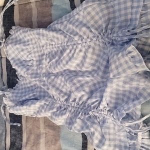 Shein WYWH Ruched Bust Knot Shoulder Gingham Print Cami Romper